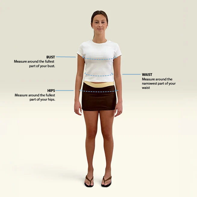 Lissur guide showing how to measure bust, waist and hips