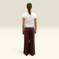 Back view of The Moment After Pants in espresso with mint contrast waistband